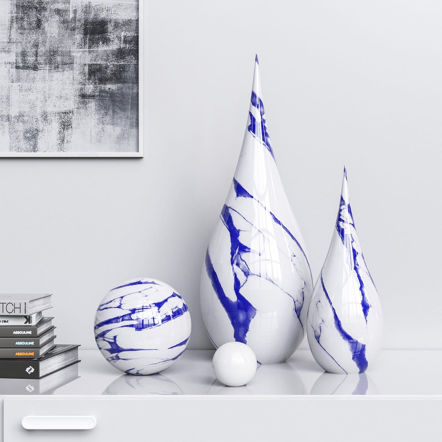 Ceramic Drop & Sphere Set - White Marbles - Synchrony Art INC