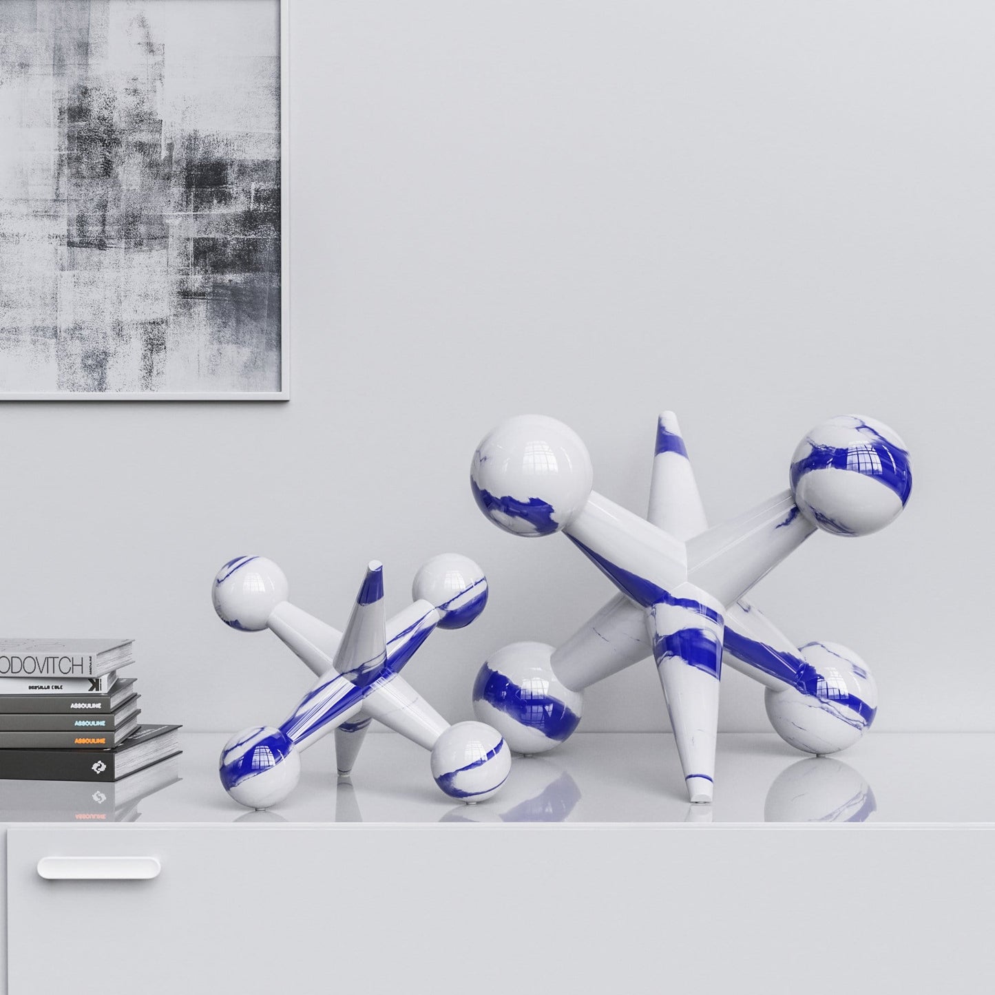 Ceramic Jack Set - White Marbles - Synchrony Art INC