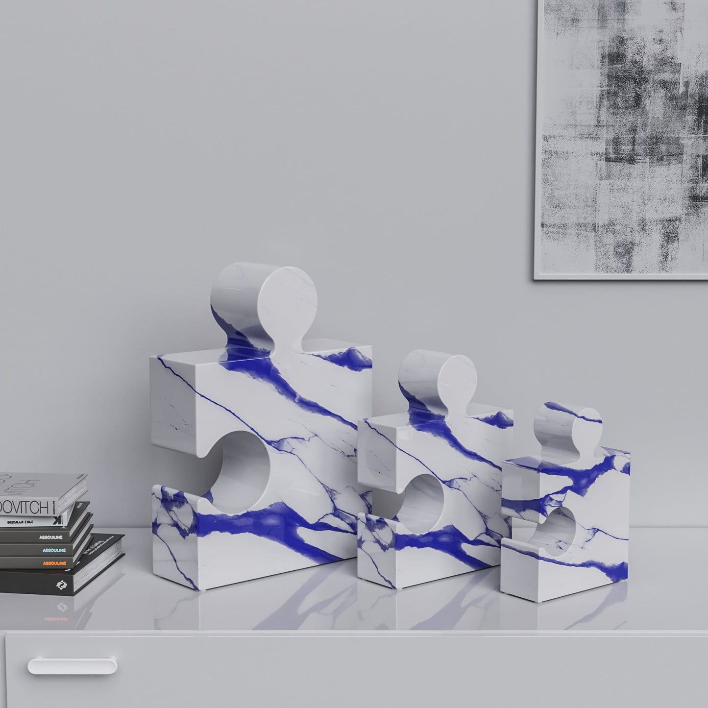 Ceramic Three Puzzles Set (Enhanced) - White Marbles - Synchrony Art INC
