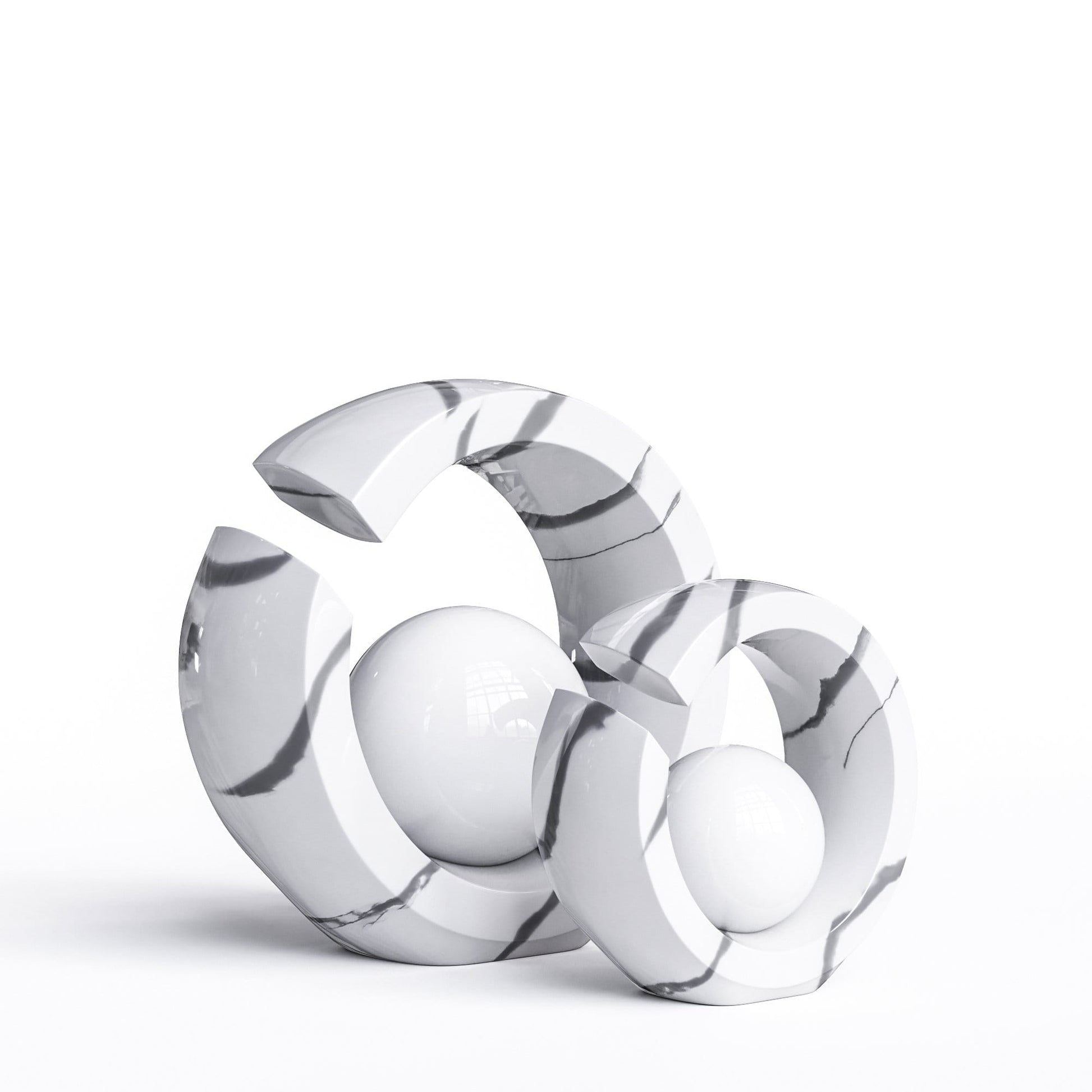 Ceramic Rings & Ball Set - White Marbles - Synchrony Art INC