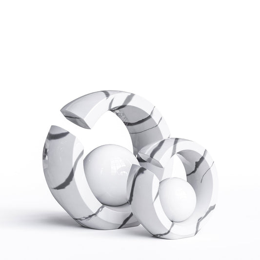 Ceramic Rings & Ball Set - White Marbles - Synchrony Art INC