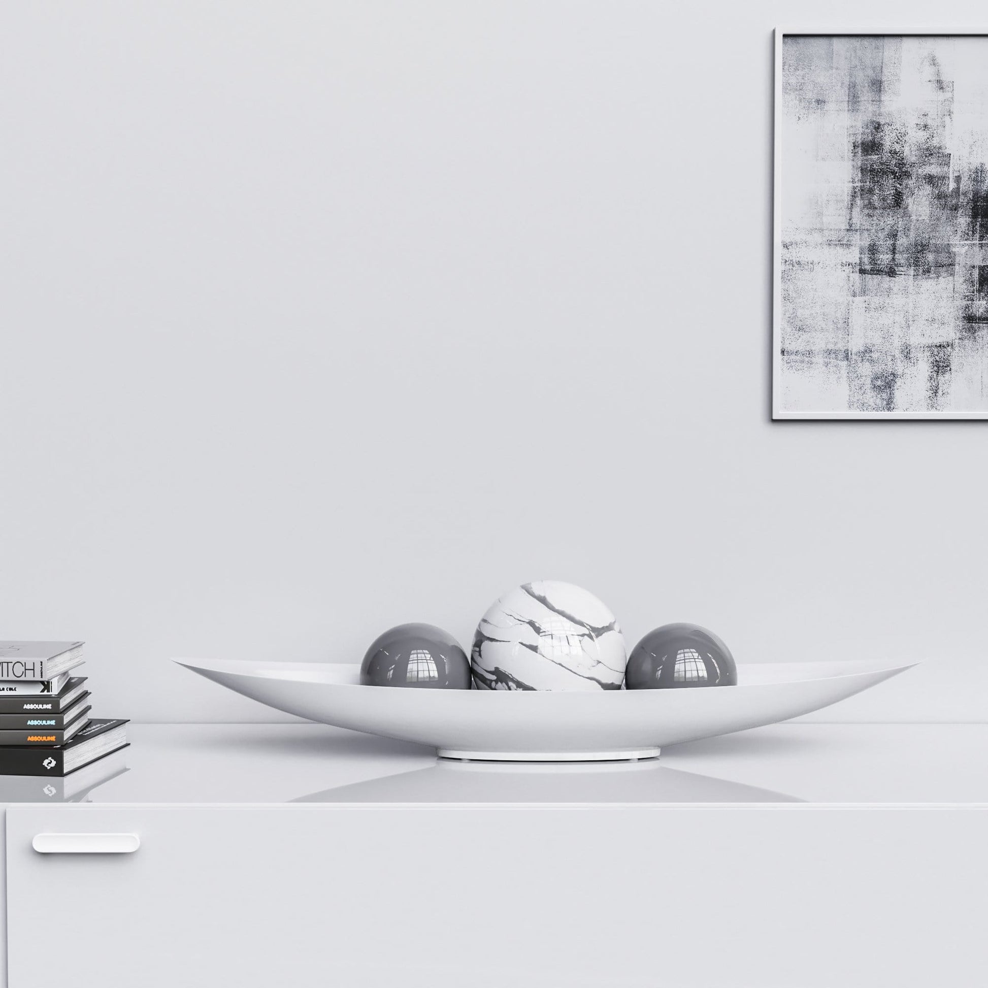 Ceramic Canoe & Three Balls Set - White Marbles - Synchrony Art INC