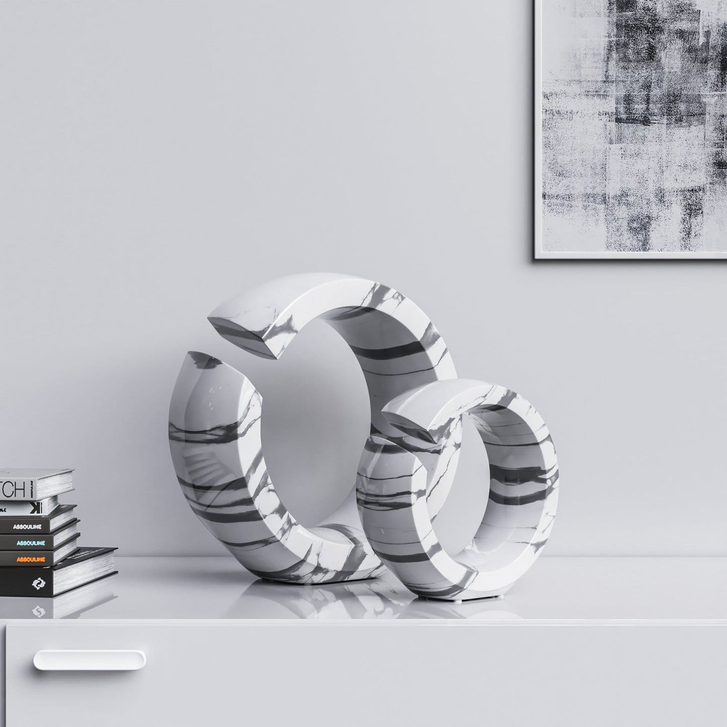 Ceramic Ring Set - White Marbles - Synchrony Art INC