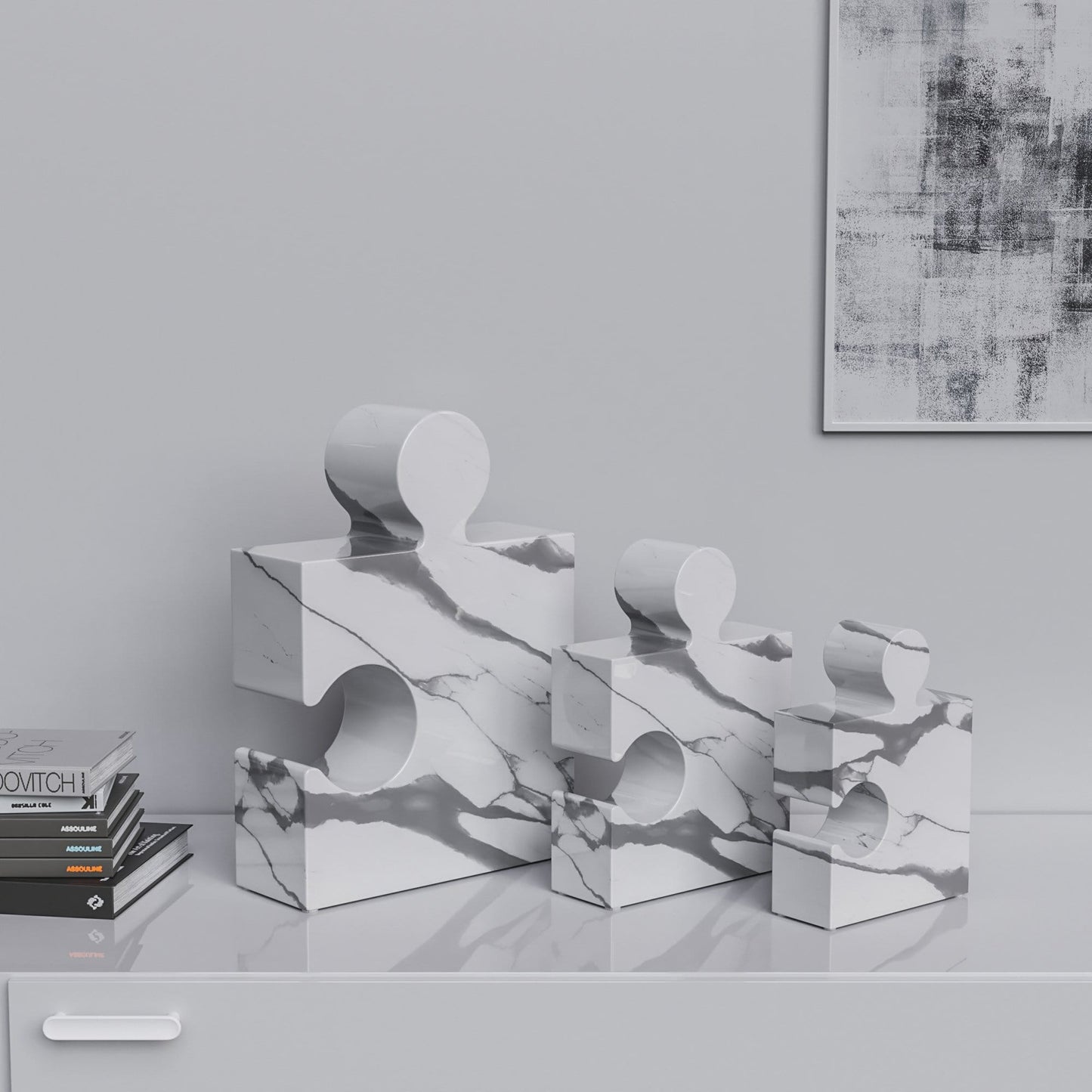 Ceramic Three Puzzles Set (Enhanced) - White Marbles - Synchrony Art INC