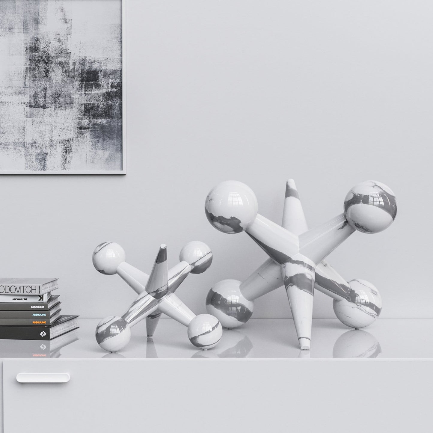 Ceramic Jack Set - White Marbles - Synchrony Art INC