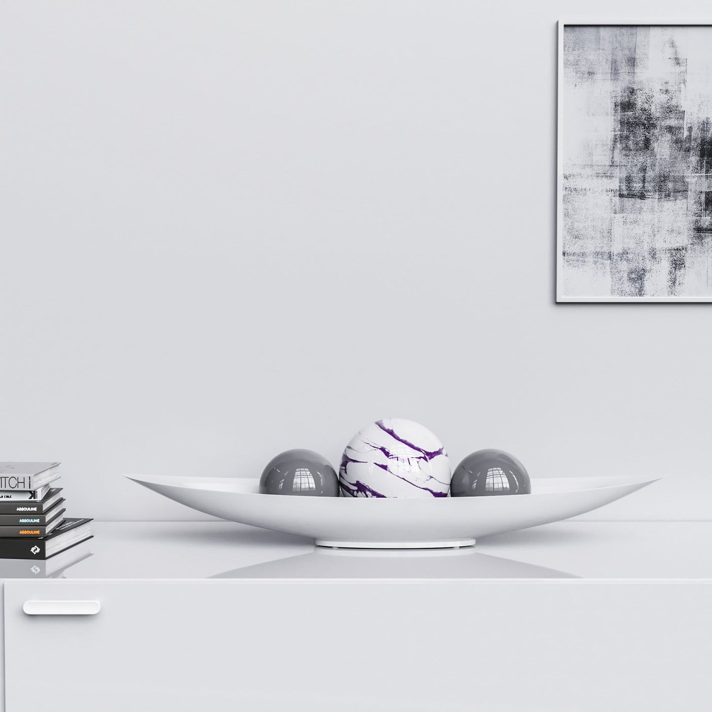 Ceramic Canoe & Three Balls Set - White Marbles - Synchrony Art INC