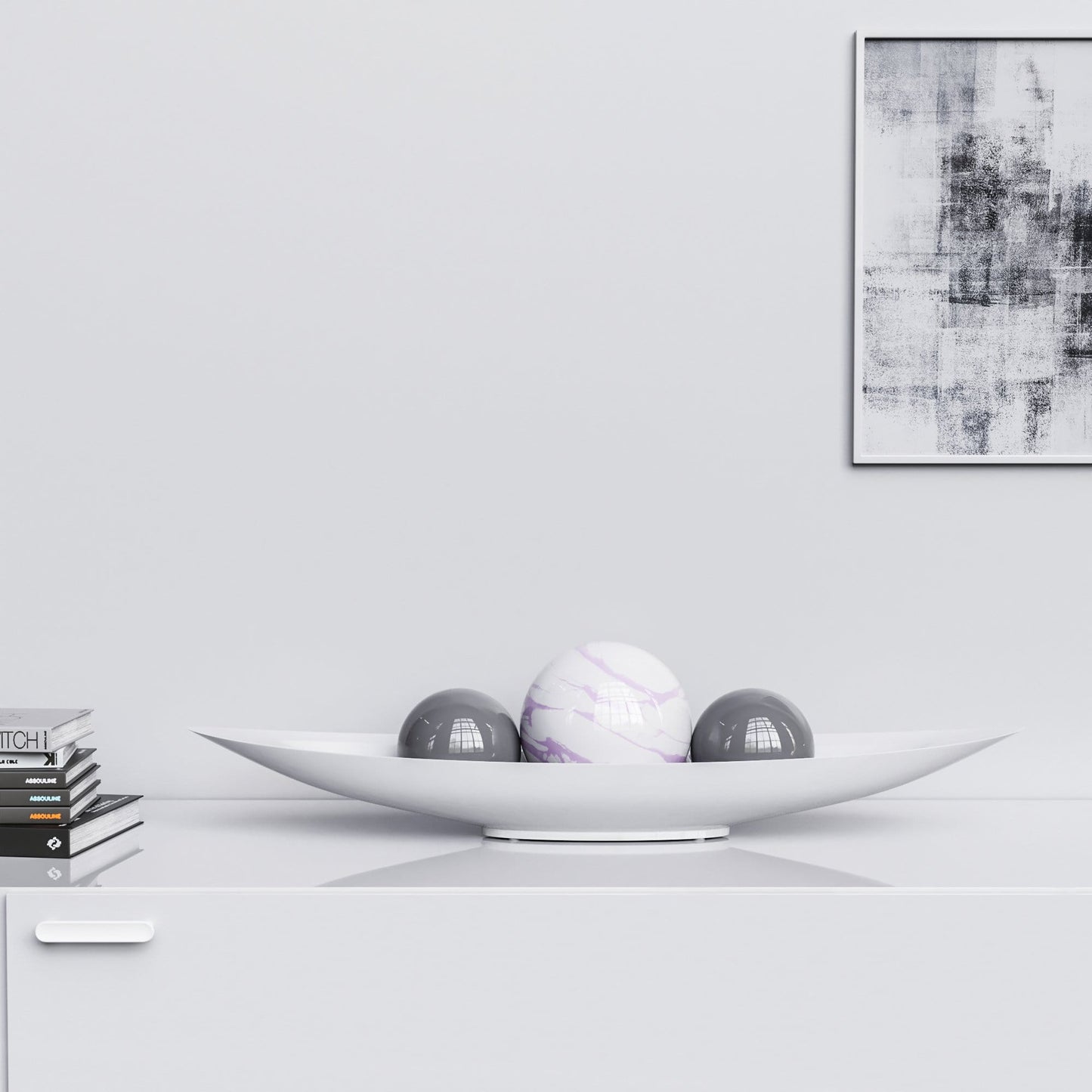Ceramic Canoe & Three Balls Set - White Marbles - Synchrony Art INC