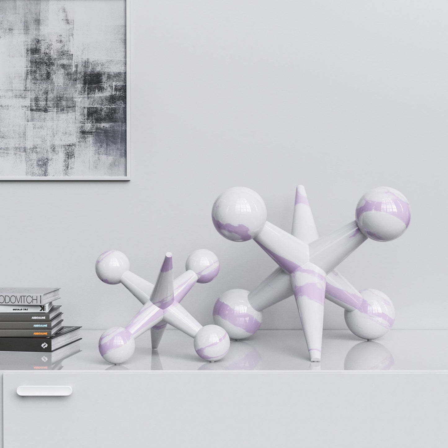 Ceramic Jack Set - White Marbles - Synchrony Art INC