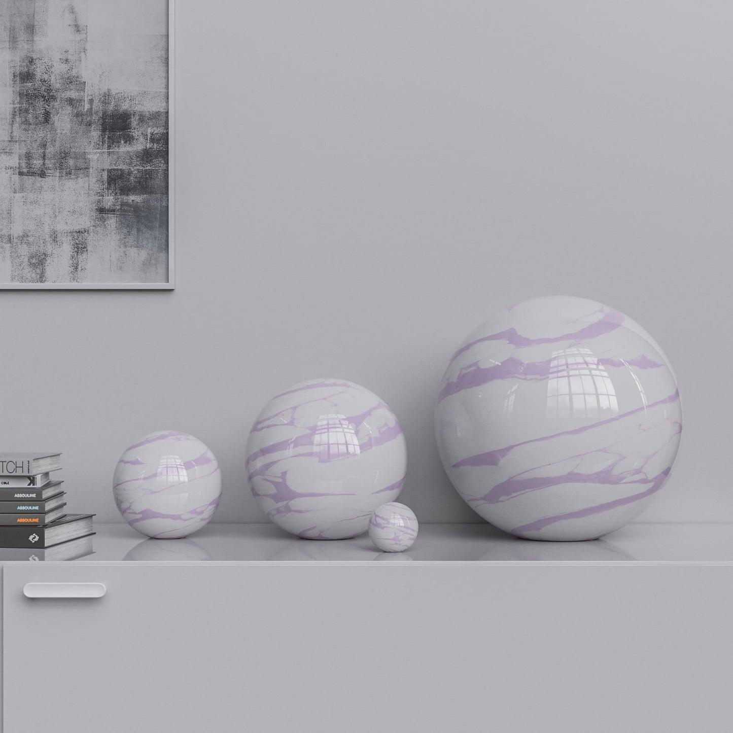 Ceramic Sphere Four Pieces Set - White Marbles - Synchrony Art INC