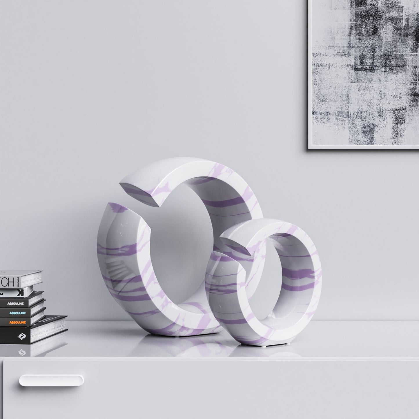 Ceramic Ring Set - White Marbles - Synchrony Art INC