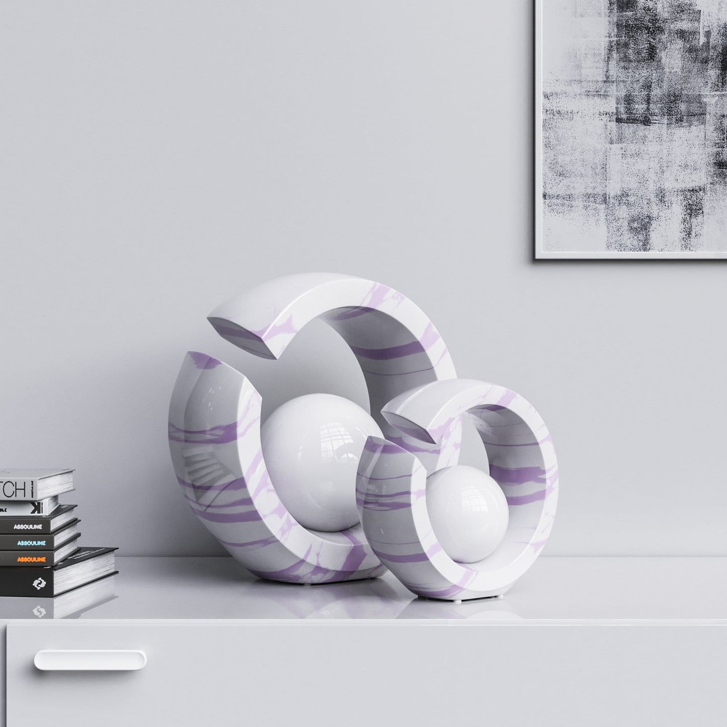 Ceramic Rings & Ball Set - White Marbles - Synchrony Art INC