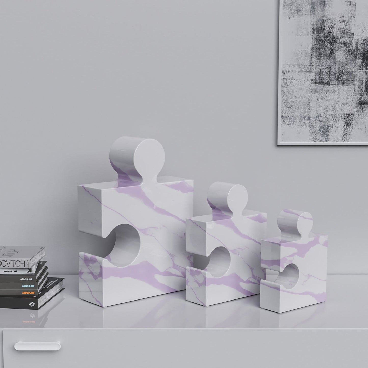 Ceramic Three Puzzles Set (Enhanced) - White Marbles - Synchrony Art INC