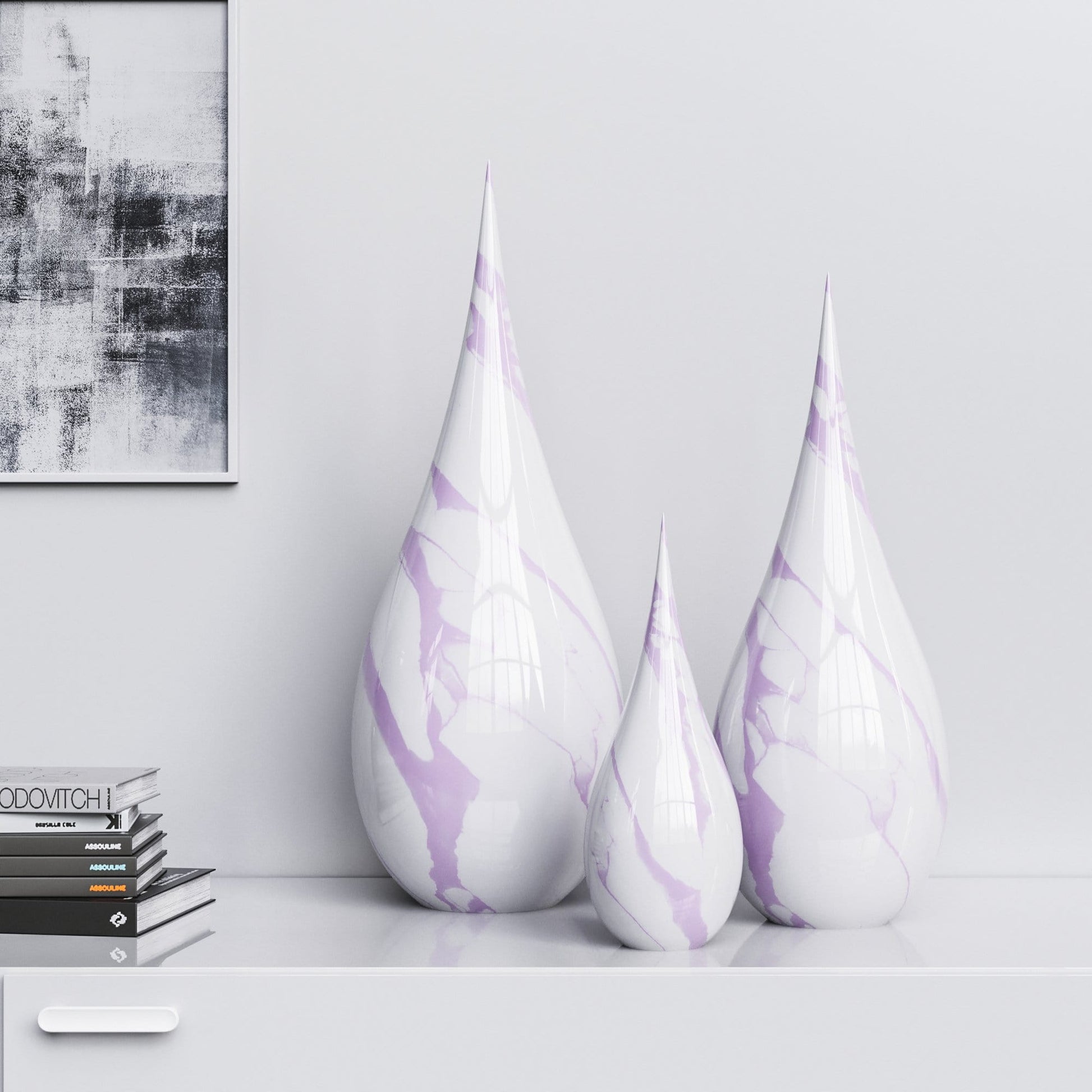 Ceramic Drop Three Pieces Set - White Marbles - Synchrony Art INC