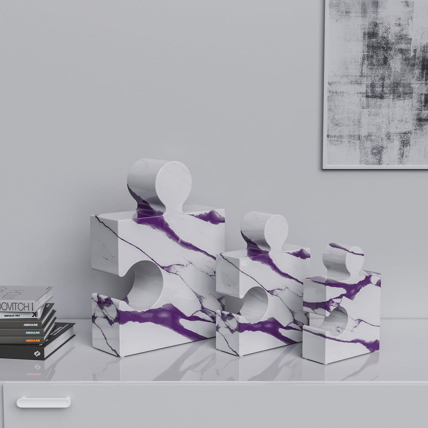 Ceramic Three Puzzles Set (Enhanced) - White Marbles - Synchrony Art INC