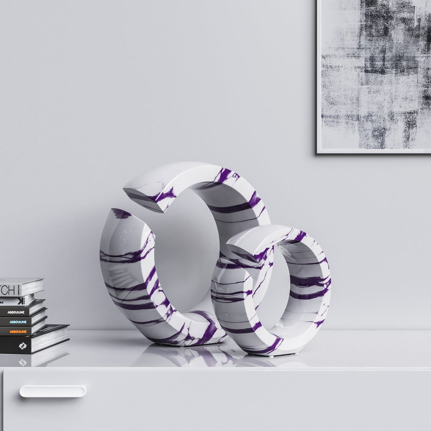 Ceramic Ring Set - White Marbles - Synchrony Art INC