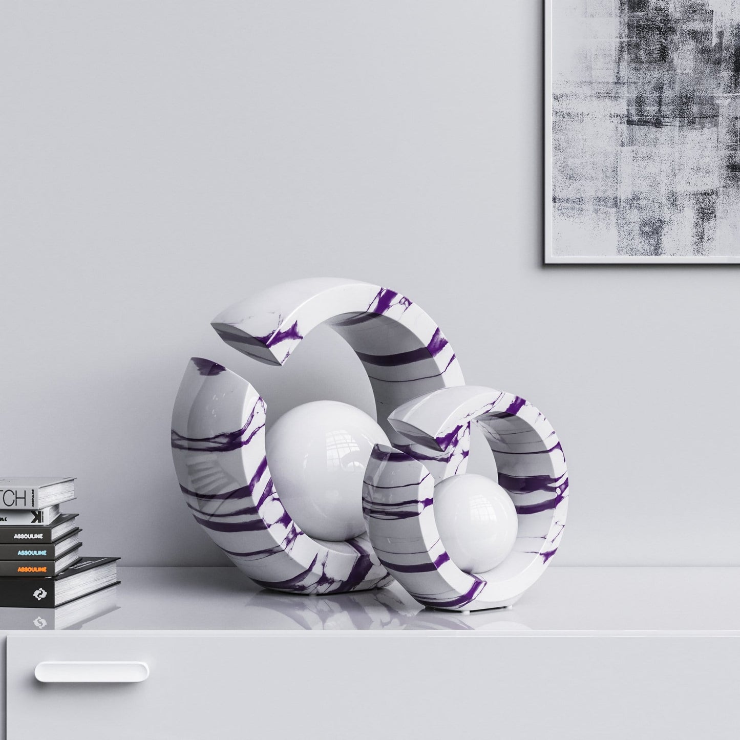 Ceramic Rings & Ball Set - White Marbles - Synchrony Art INC