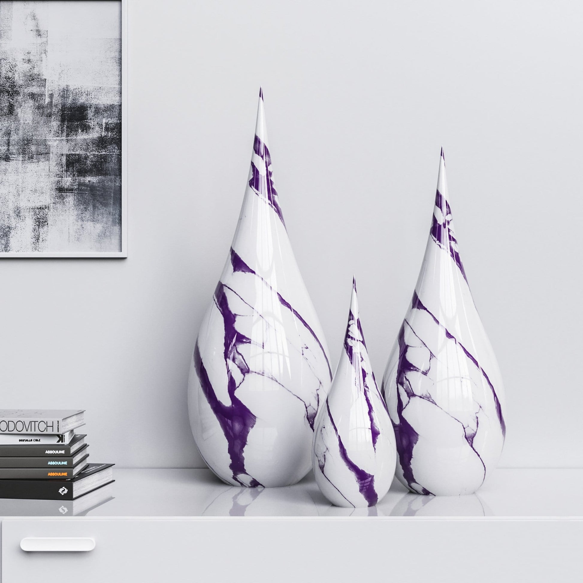 Ceramic Drop Three Pieces Set - White Marbles - Synchrony Art INC