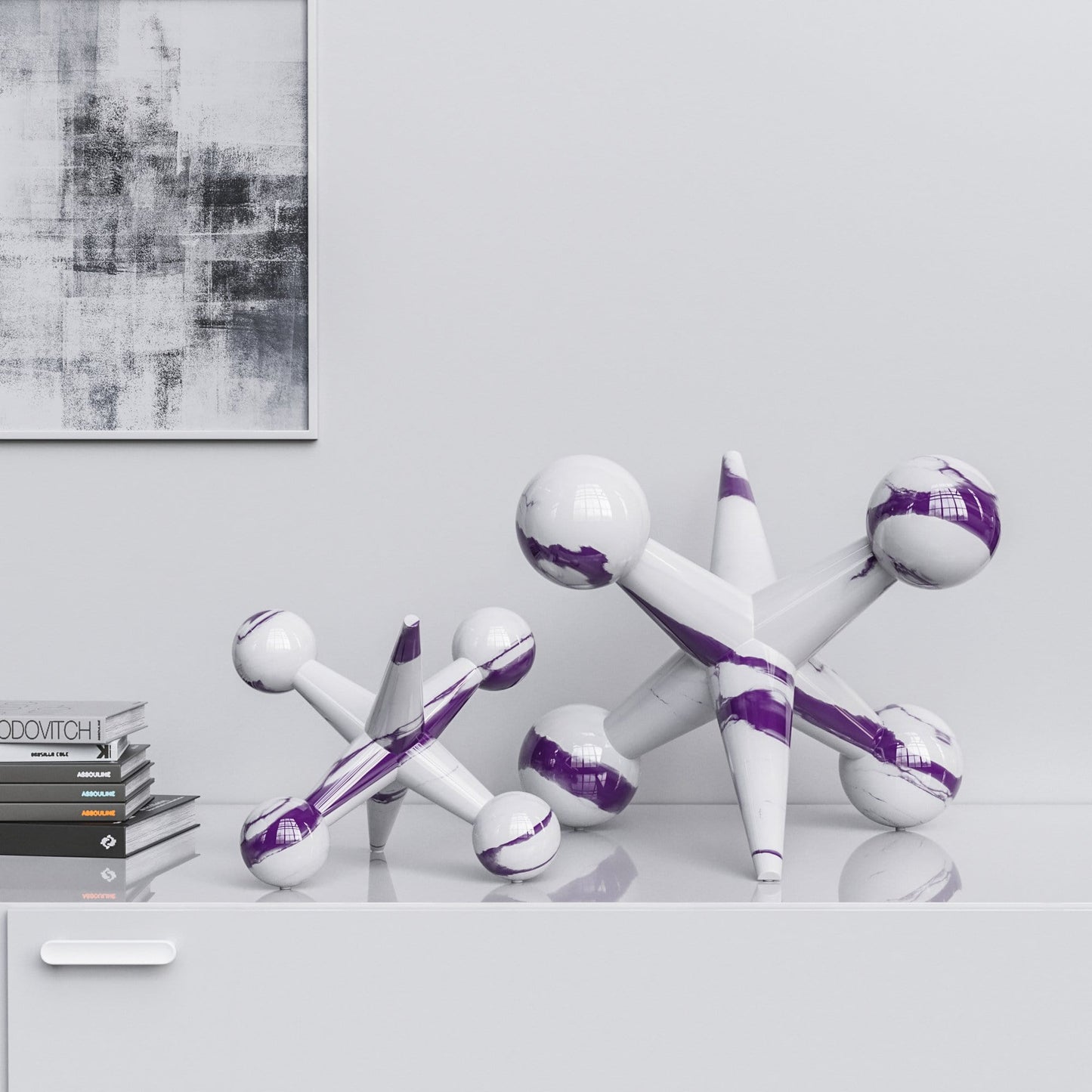 Ceramic Jack Set - White Marbles - Synchrony Art INC