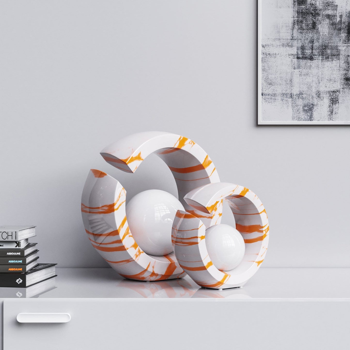 Ceramic Rings & Ball Set - White Marbles - Synchrony Art INC