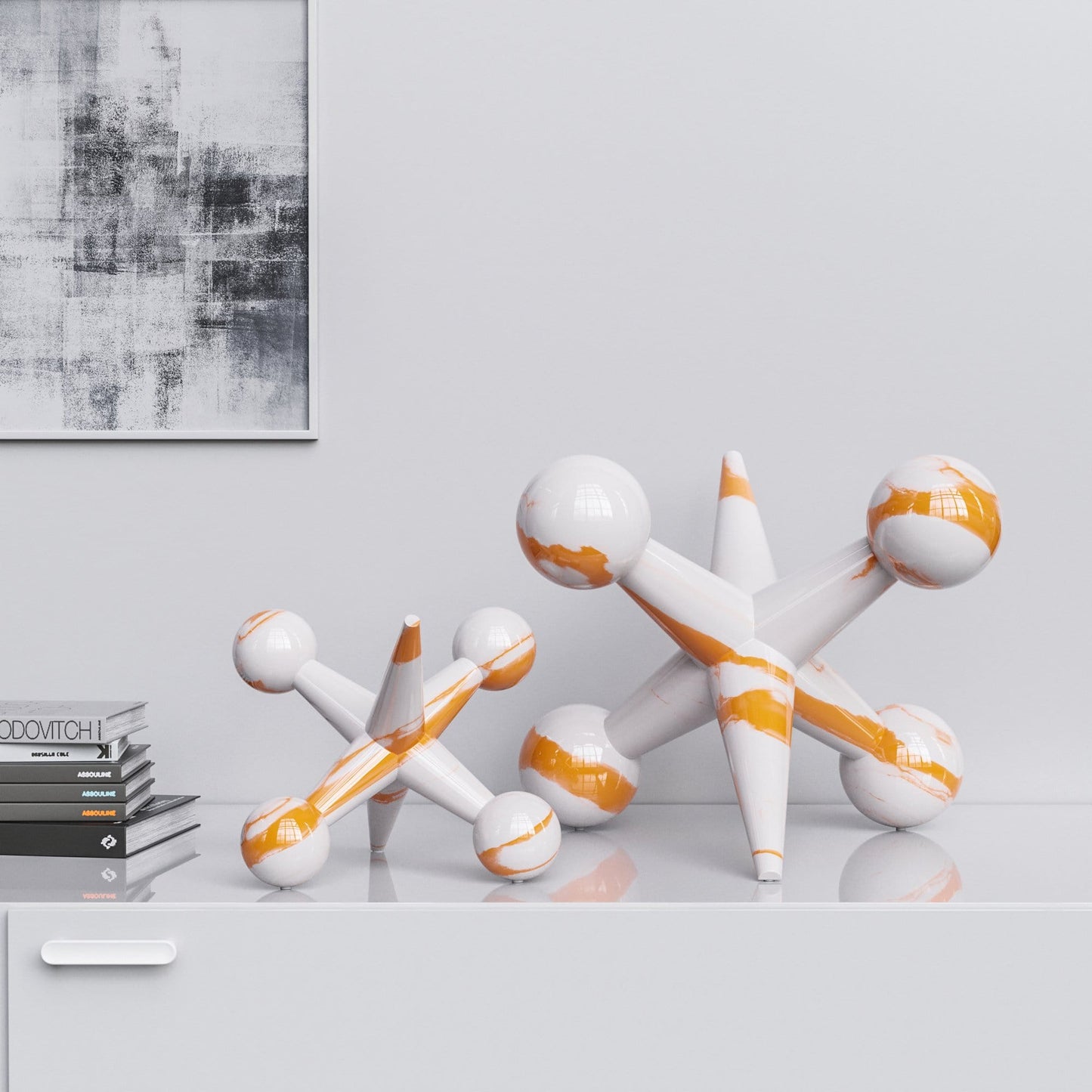 Ceramic Jack Set - White Marbles - Synchrony Art INC
