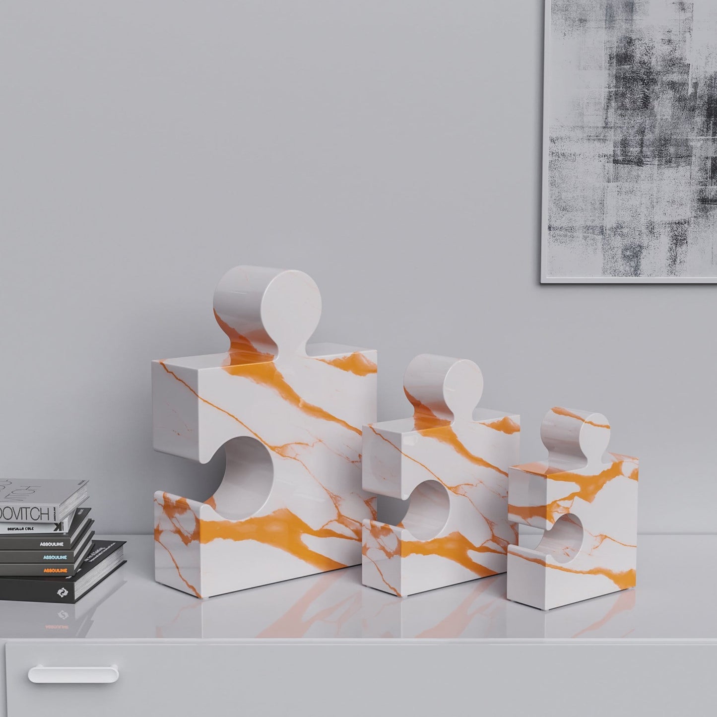 Ceramic Three Puzzles Set (Enhanced) - White Marbles - Synchrony Art INC