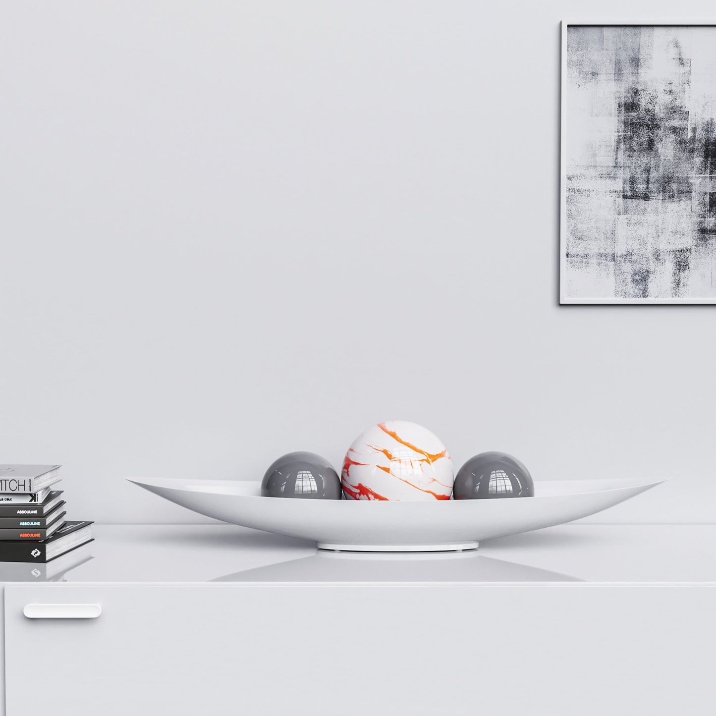 Ceramic Canoe & Three Balls Set - White Marbles - Synchrony Art INC