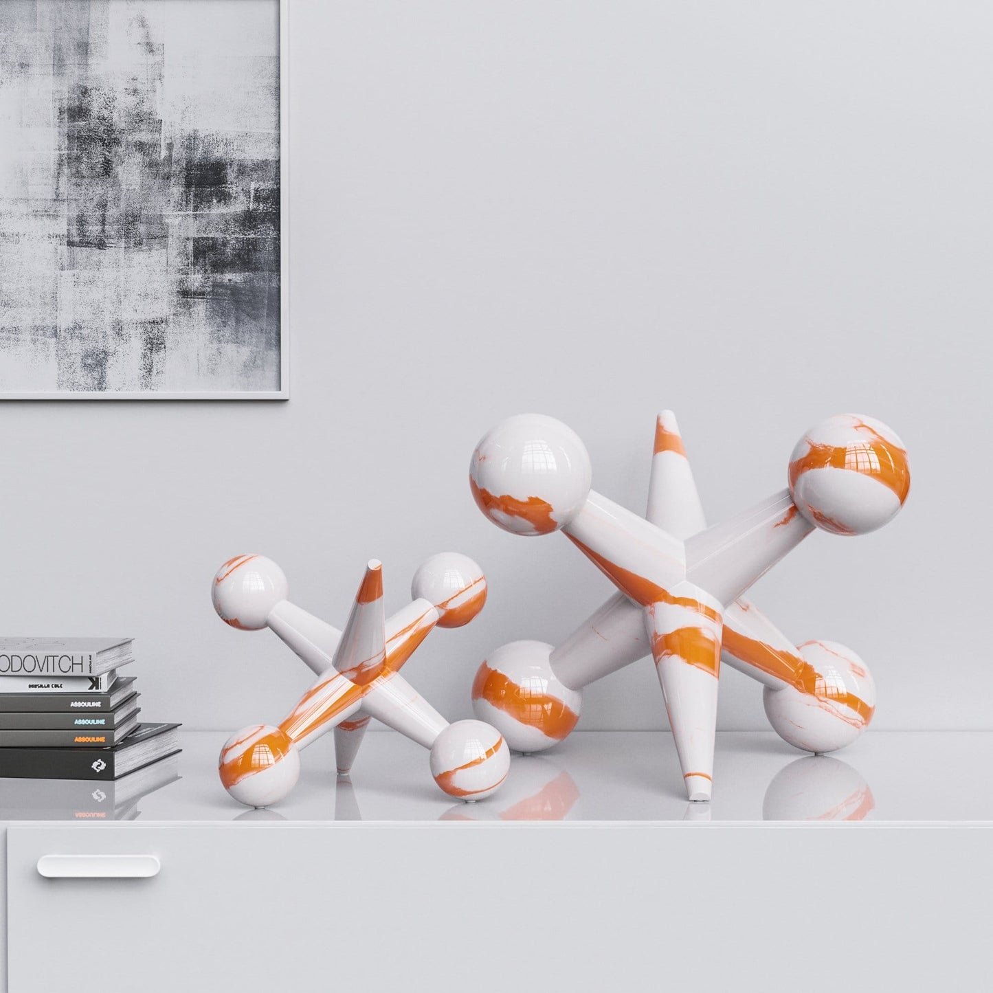 Ceramic Jack Set - White Marbles - Synchrony Art INC