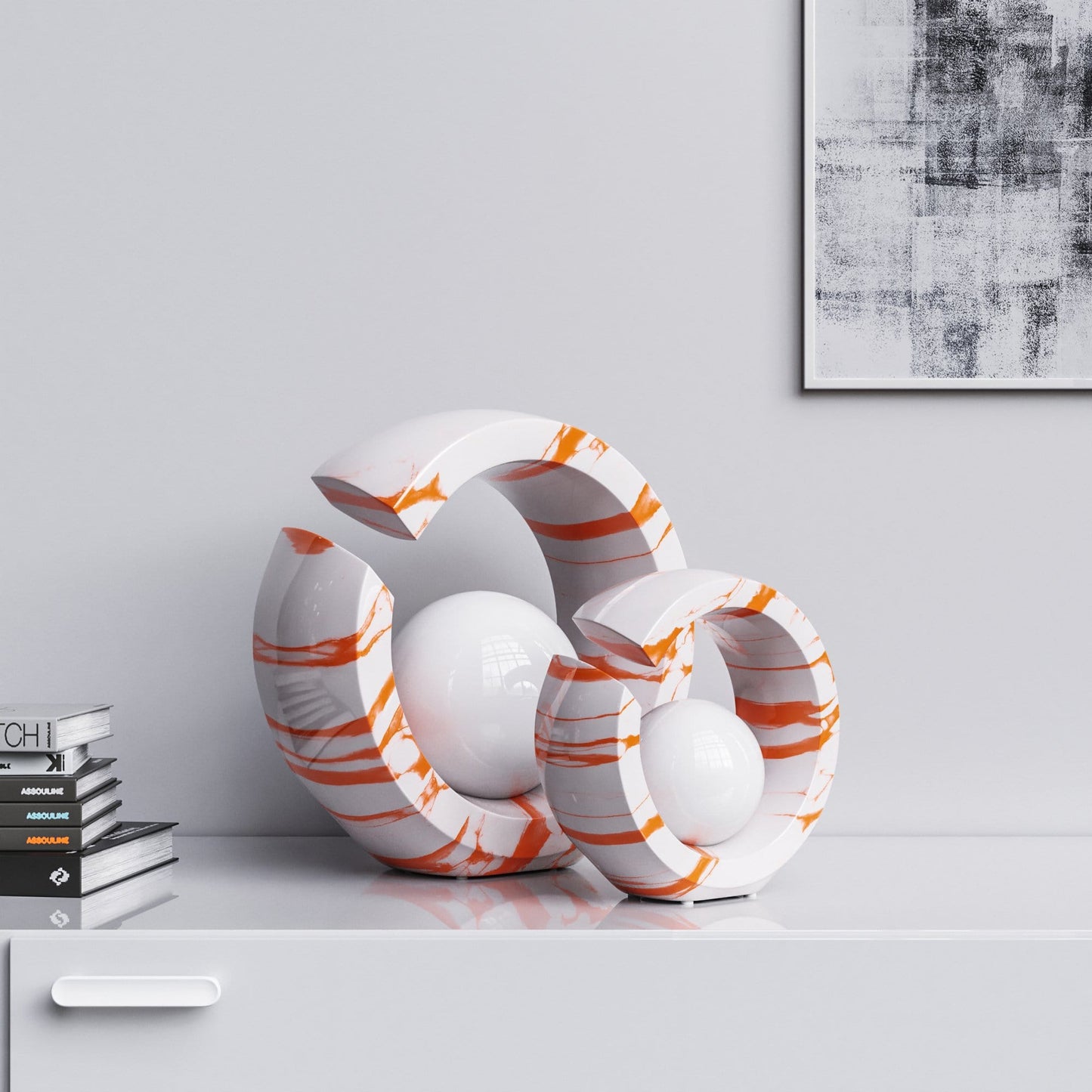 Ceramic Rings & Ball Set - White Marbles - Synchrony Art INC