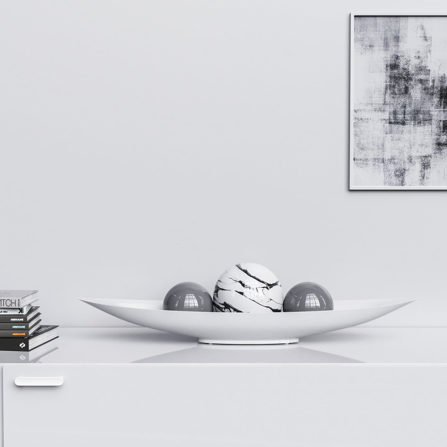 Ceramic Canoe & Three Balls Set - White Marbles - Synchrony Art INC