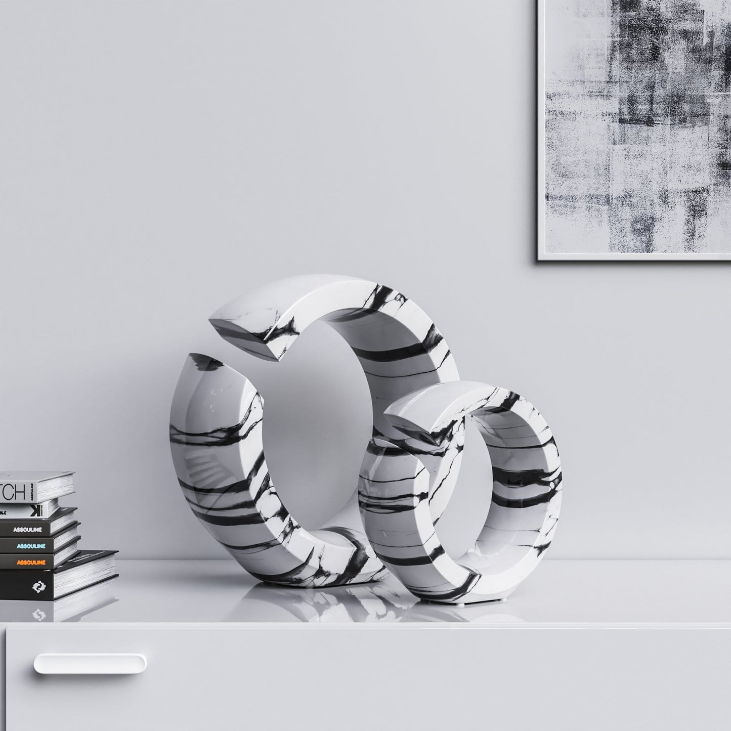 Ceramic Ring Set - White Marbles - Synchrony Art INC