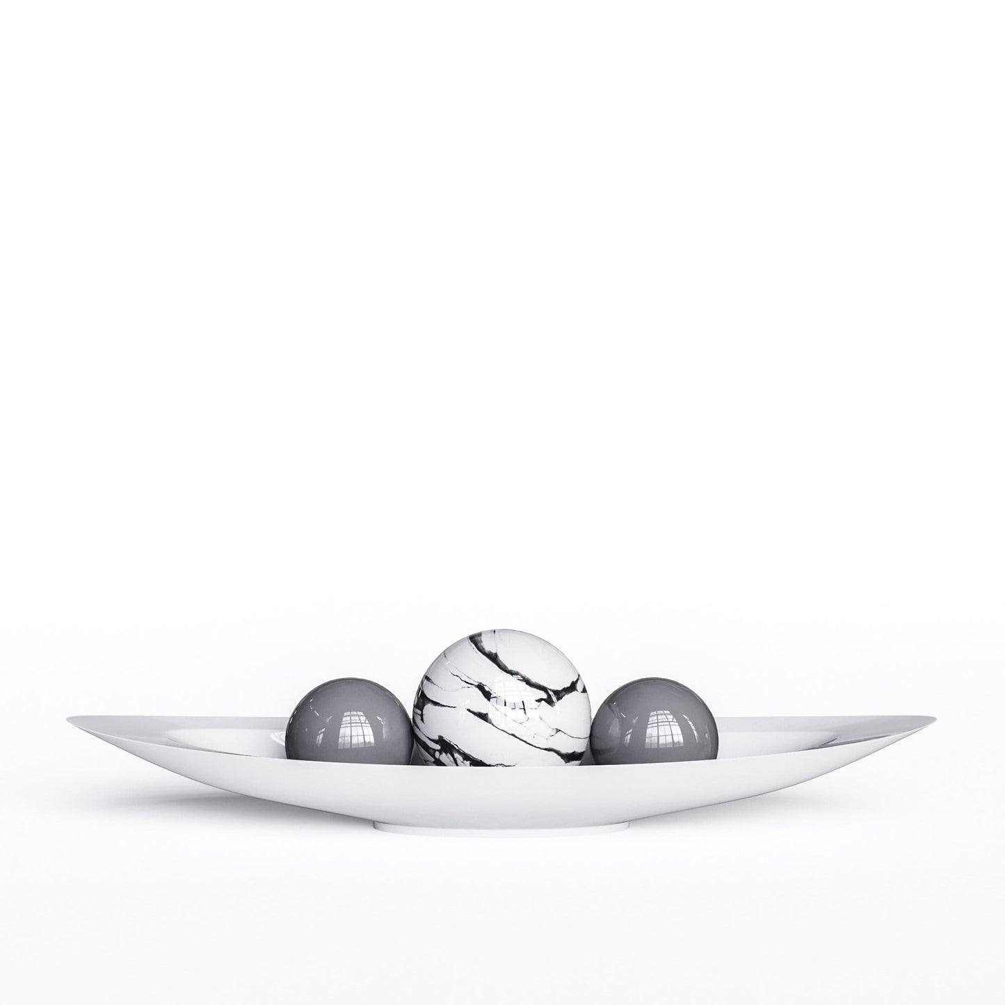 Ceramic Canoe & Three Balls Set - White Marbles - Synchrony Art INC