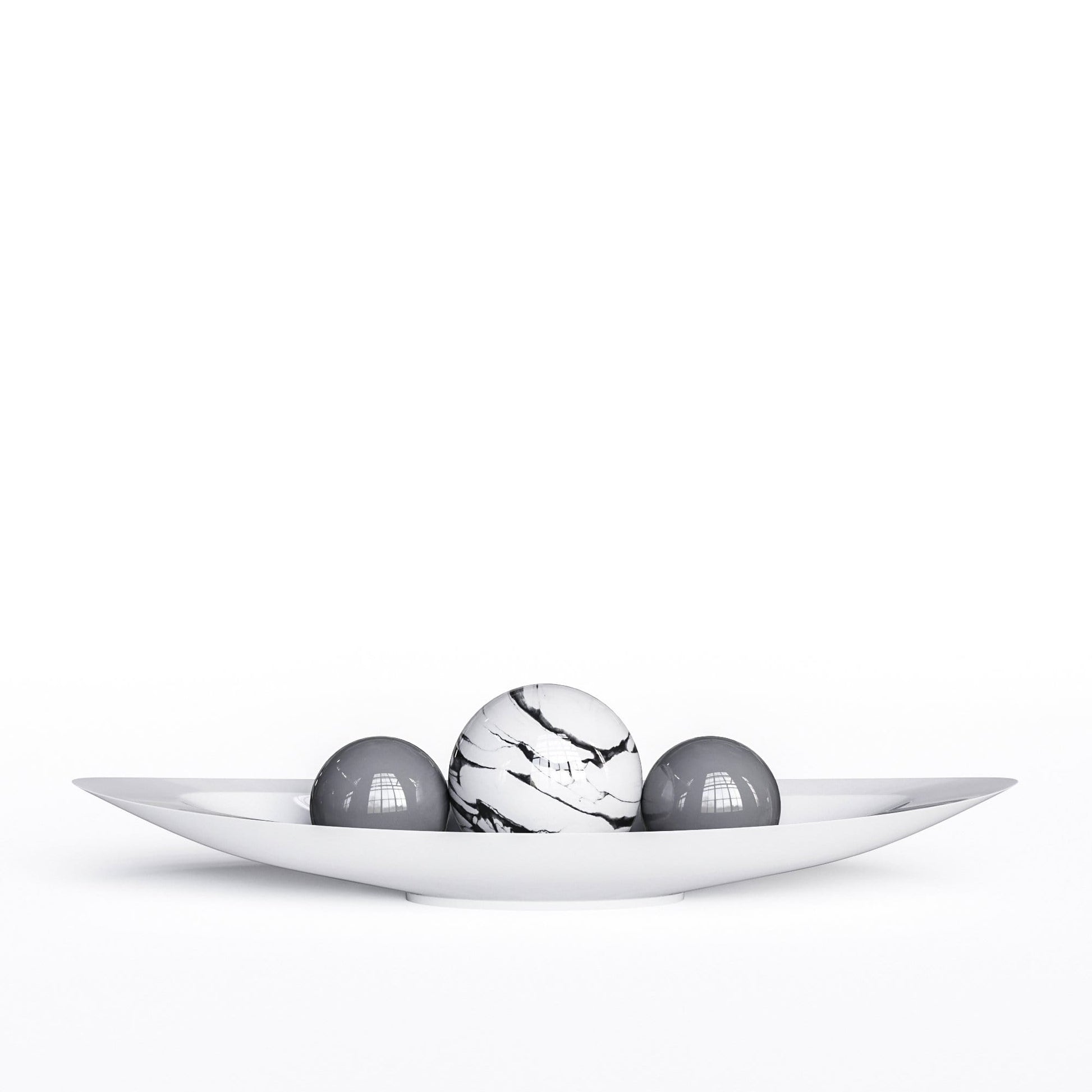 Ceramic Canoe & Three Balls Set - White Marbles - Synchrony Art INC