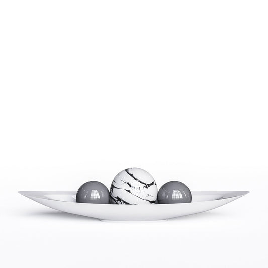 Ceramic Canoe & Three Balls Set - White Marbles - Synchrony Art INC