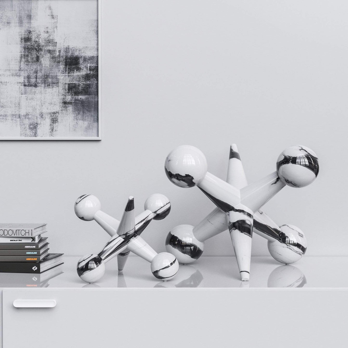 Ceramic Jack Set - White Marbles - Synchrony Art INC