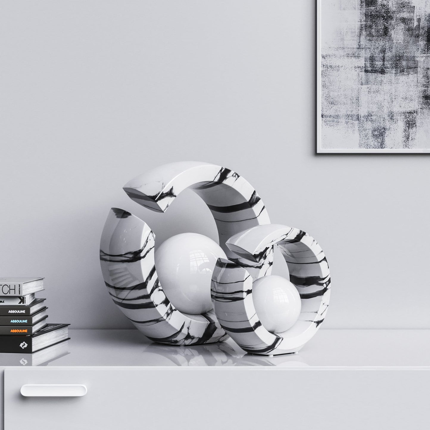 Ceramic Rings & Ball Set - White Marbles - Synchrony Art INC