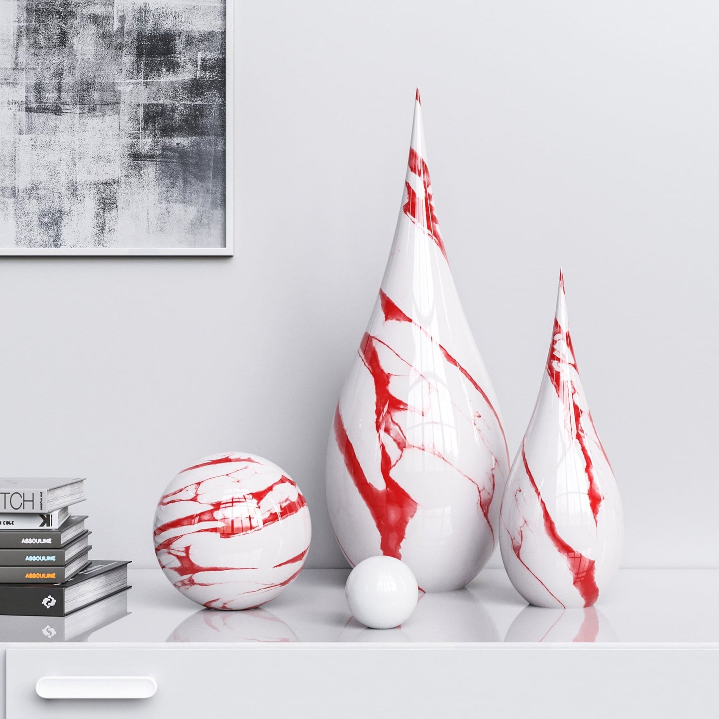 Ceramic Drop & Sphere Set - White Marbles - Synchrony Art INC