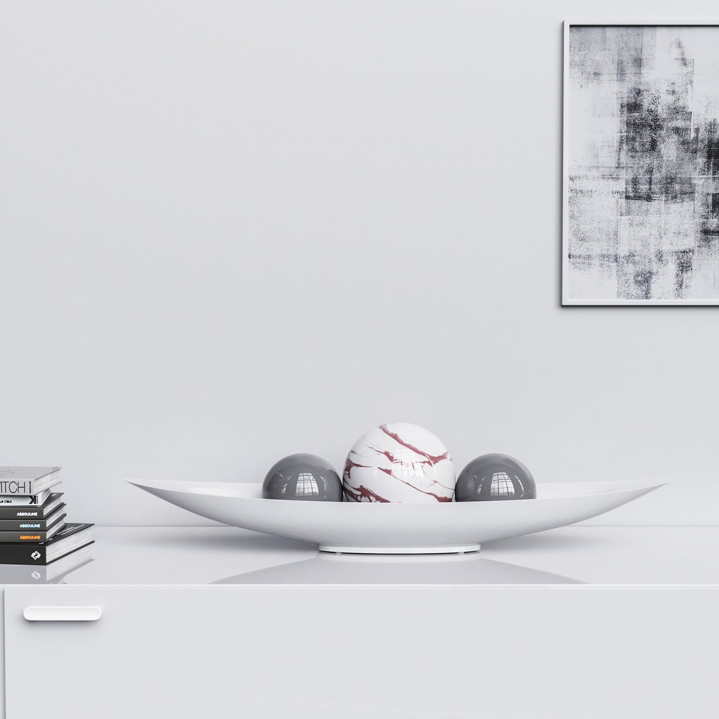 Ceramic Canoe & Three Balls Set - White Marbles - Synchrony Art INC