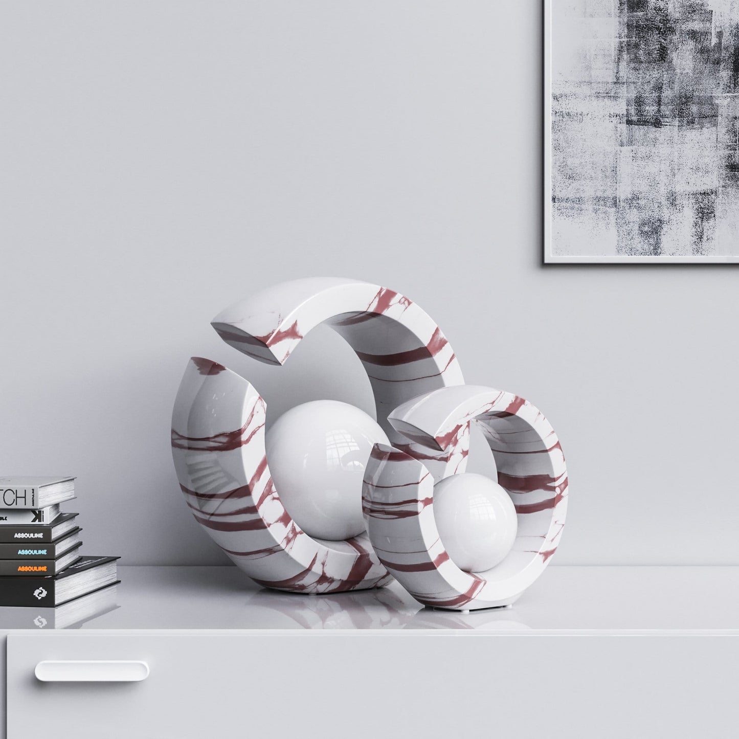 Ceramic Rings & Ball Set - White Marbles - Synchrony Art INC