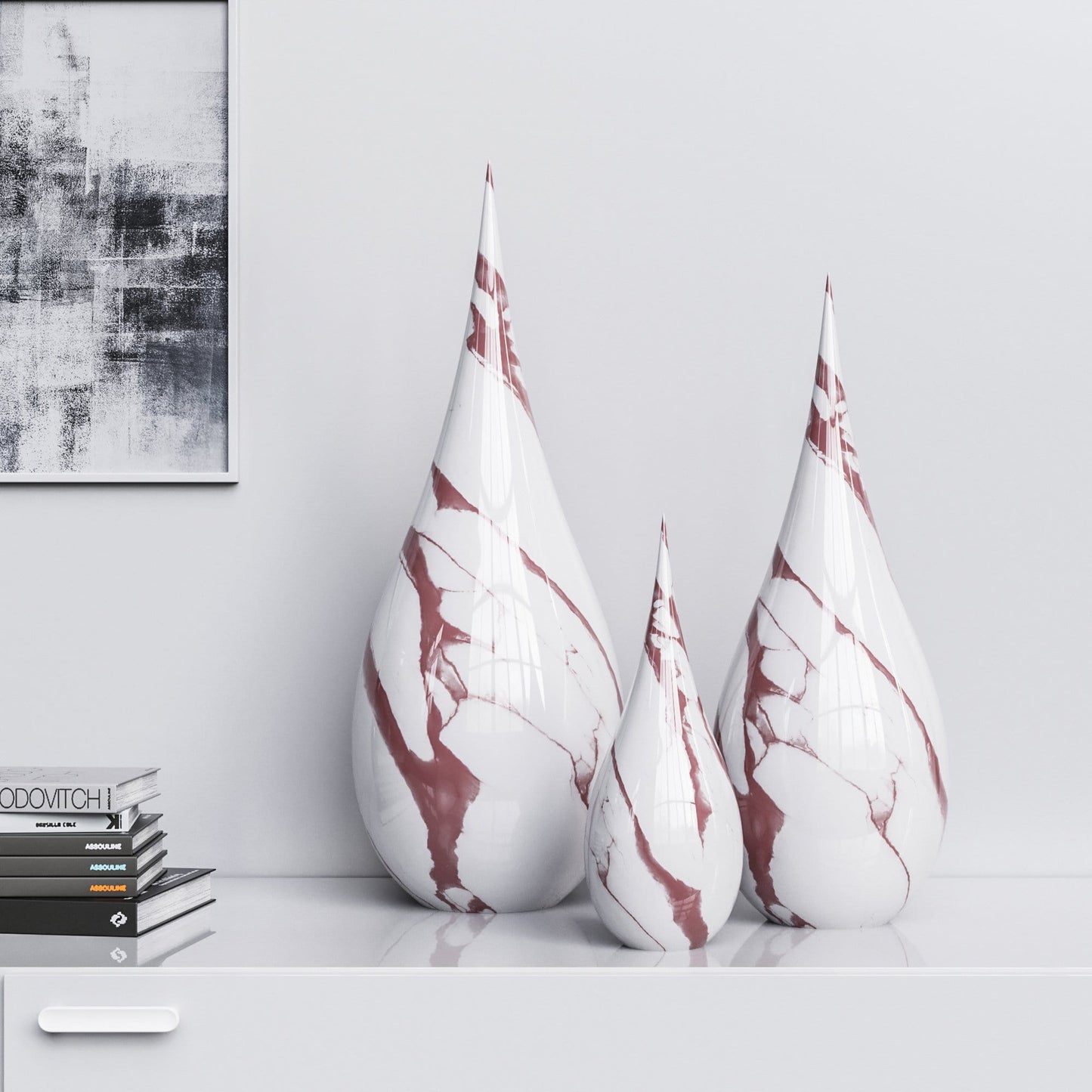 Ceramic Drop Three Pieces Set - White Marbles - Synchrony Art INC