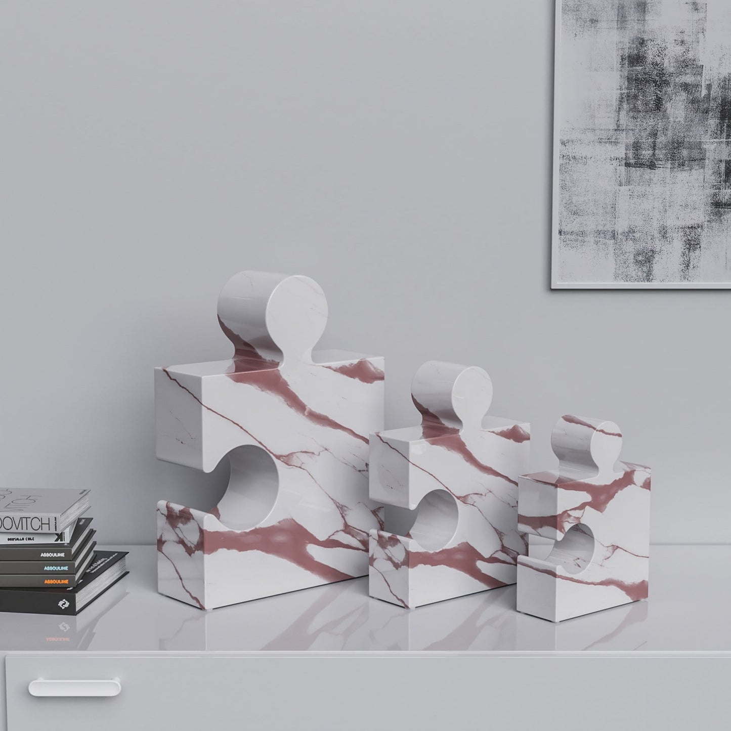 Ceramic Three Puzzles Set (Enhanced) - White Marbles - Synchrony Art INC