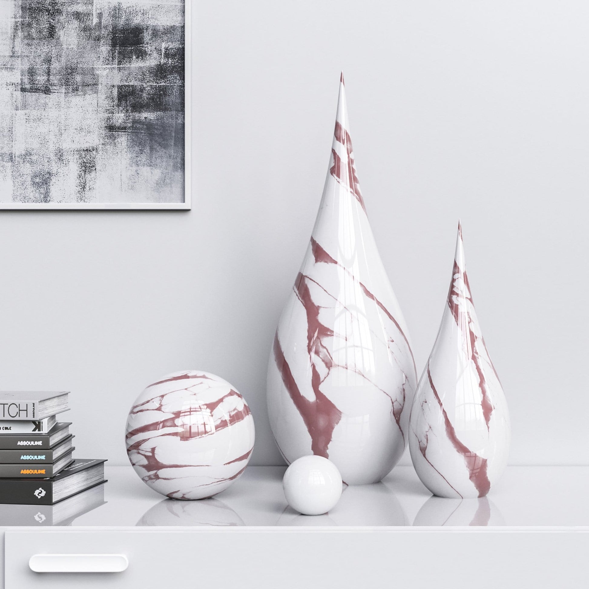 Ceramic Drop & Sphere Set - White Marbles - Synchrony Art INC