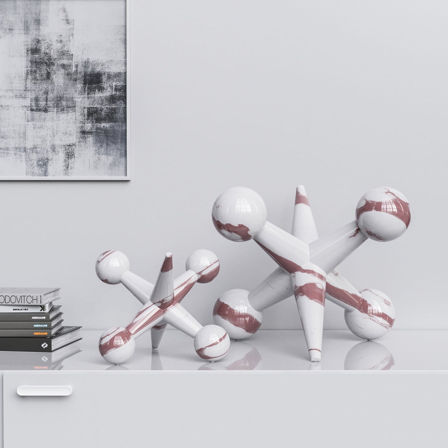 Ceramic Jack Set - White Marbles - Synchrony Art INC