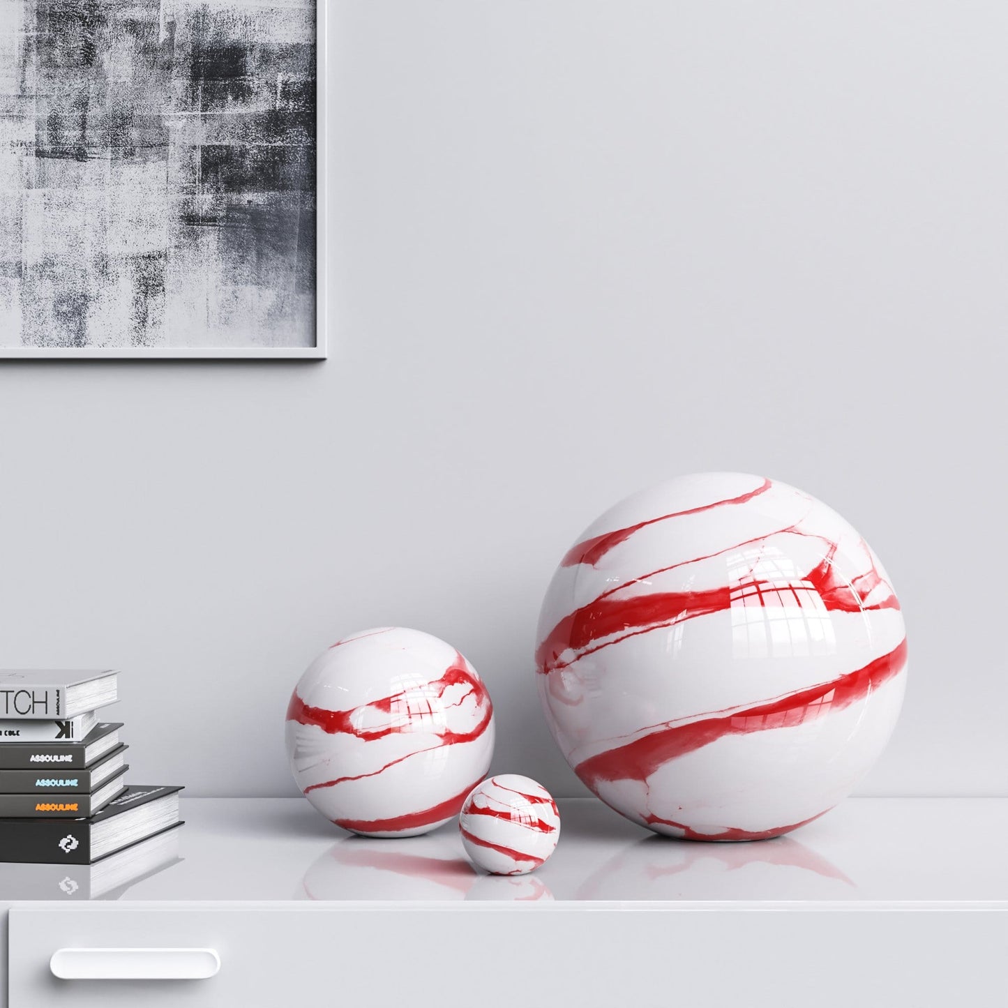 Ceramic Spheres - Three Pieces Set - White Marbles - Synchrony Art INC