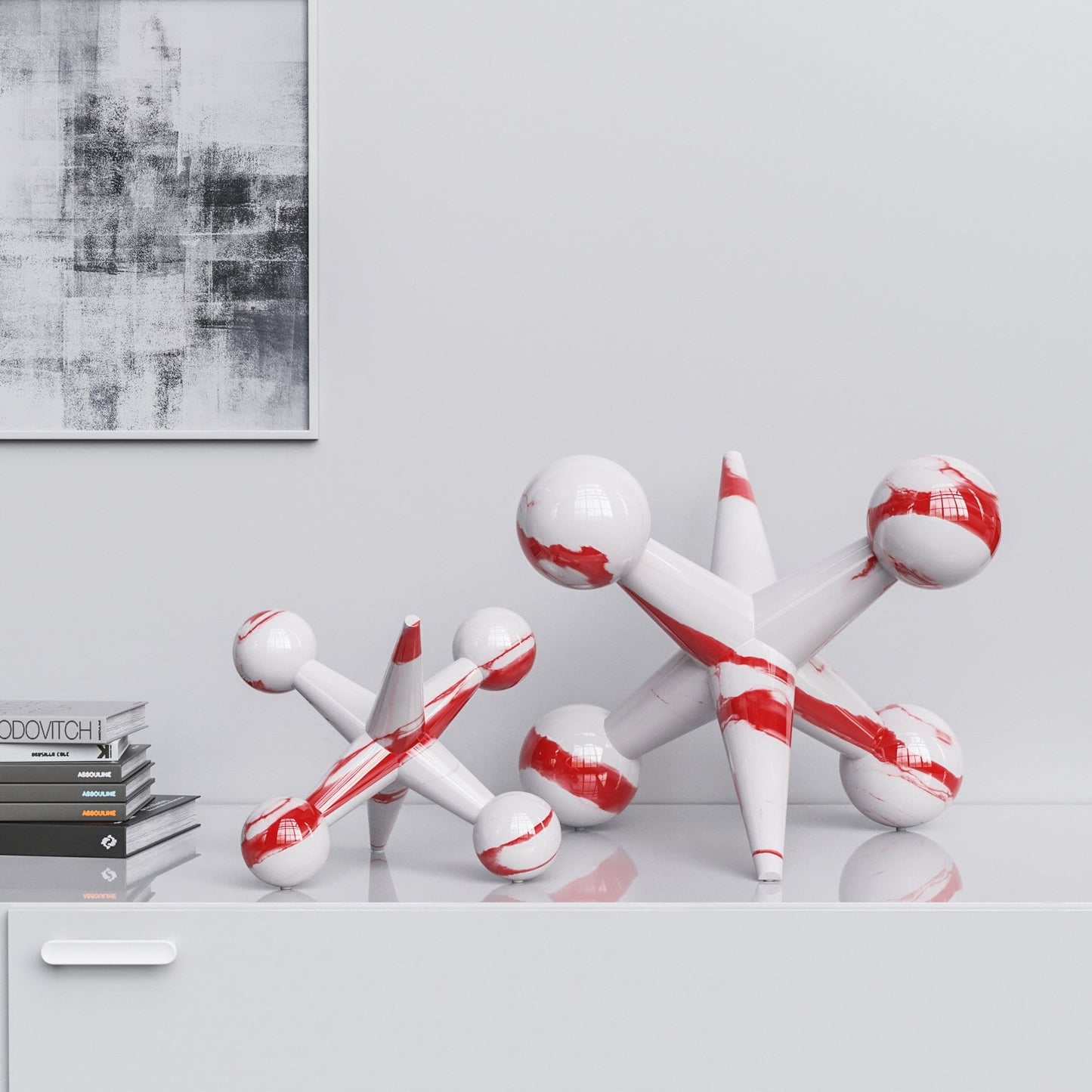Ceramic Jack Set - White Marbles - Synchrony Art INC