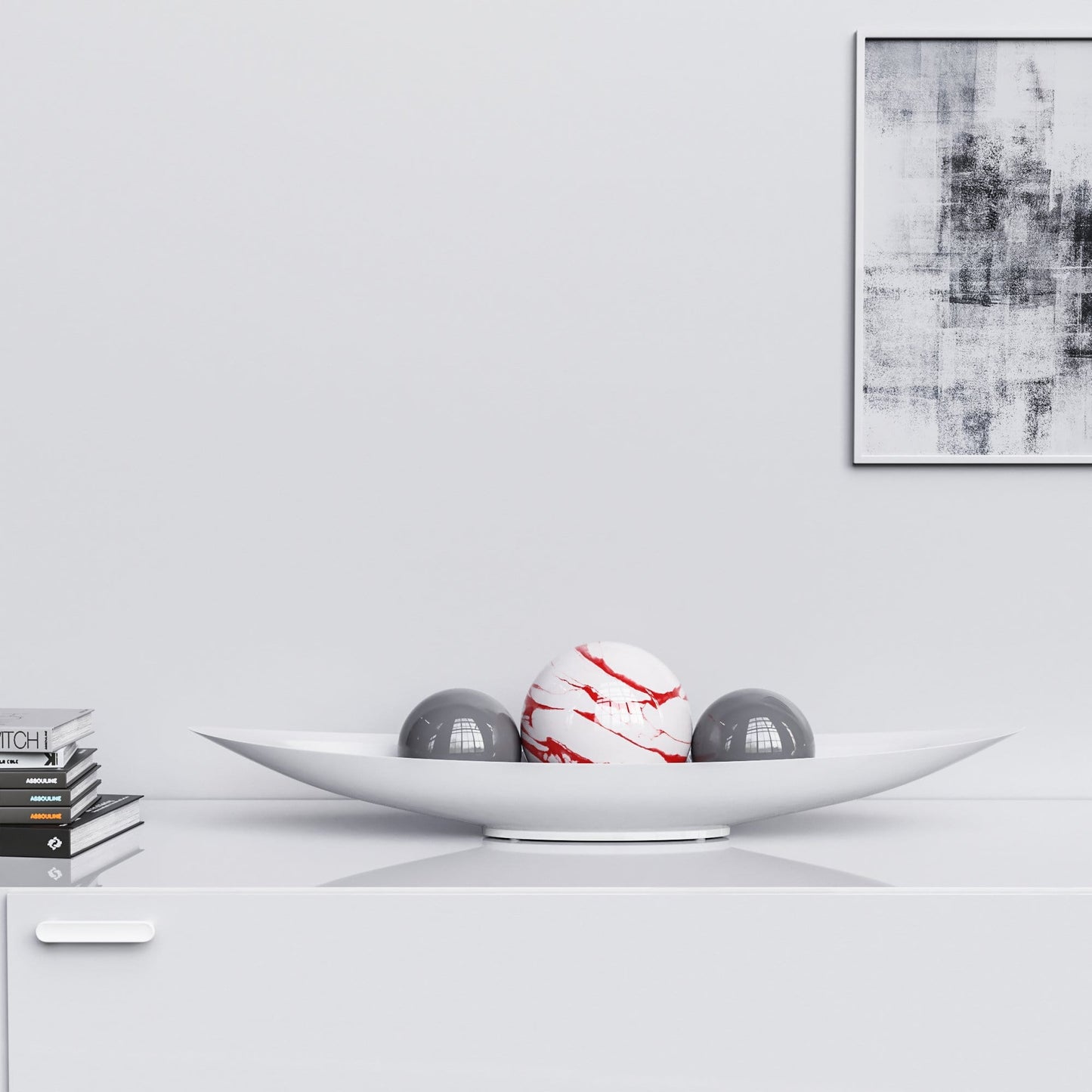 Ceramic Canoe & Three Balls Set - White Marbles - Synchrony Art INC