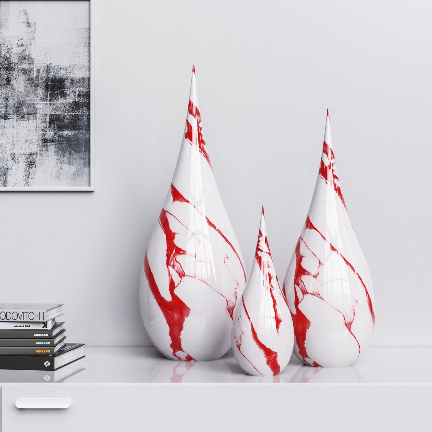 Ceramic Drop Three Pieces Set - White Marbles - Synchrony Art INC