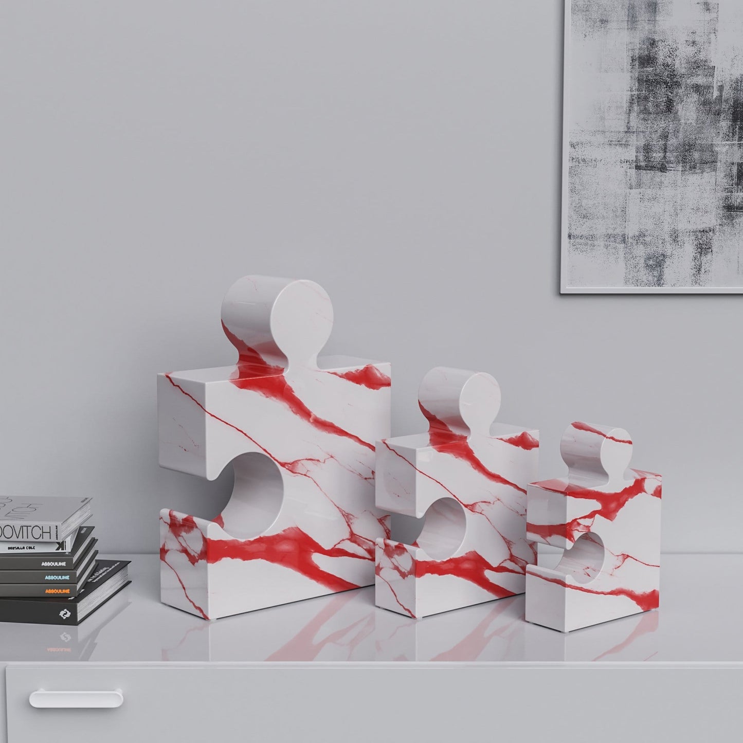 Ceramic Three Puzzles Set (Enhanced) - White Marbles - Synchrony Art INC