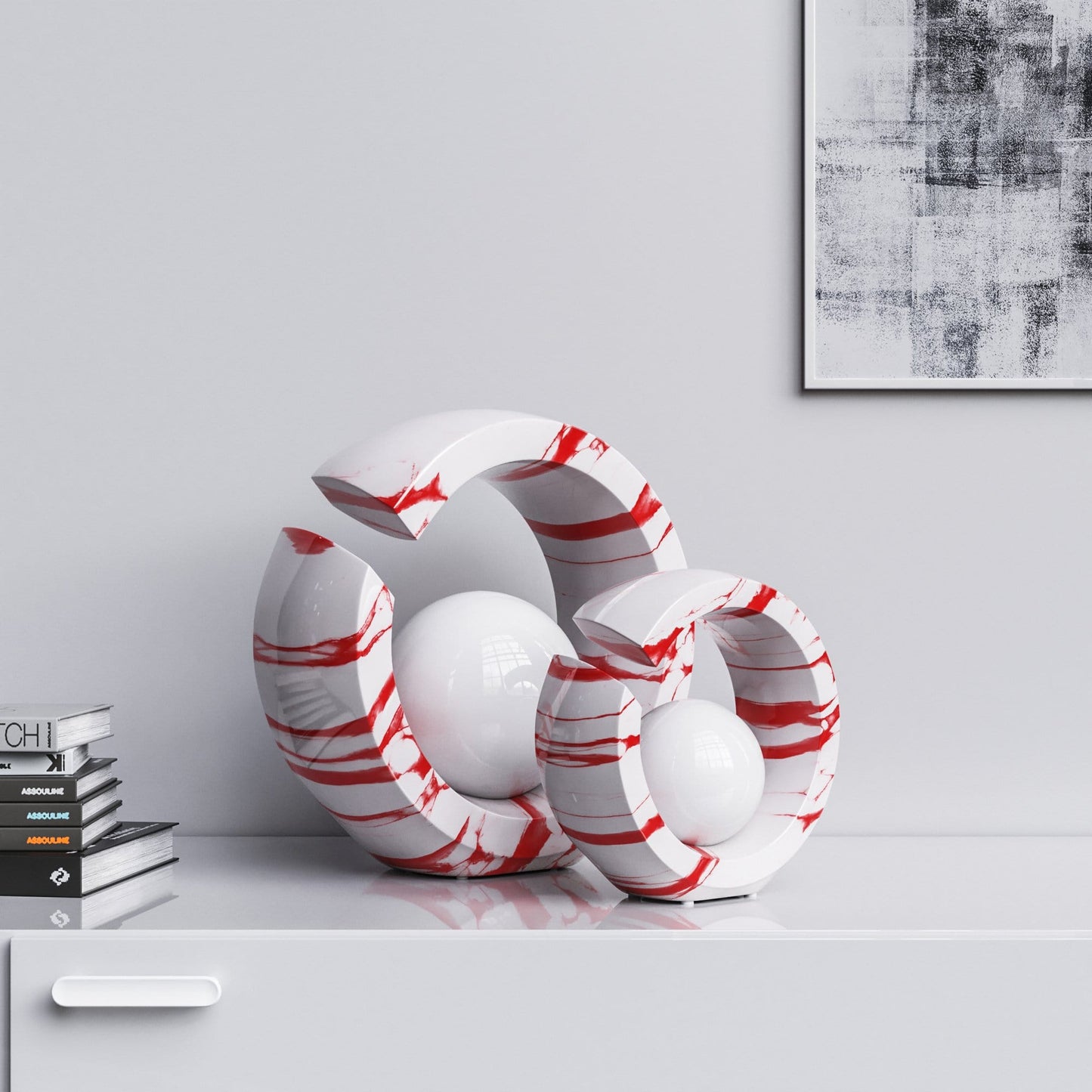 Ceramic Rings & Ball Set - White Marbles - Synchrony Art INC