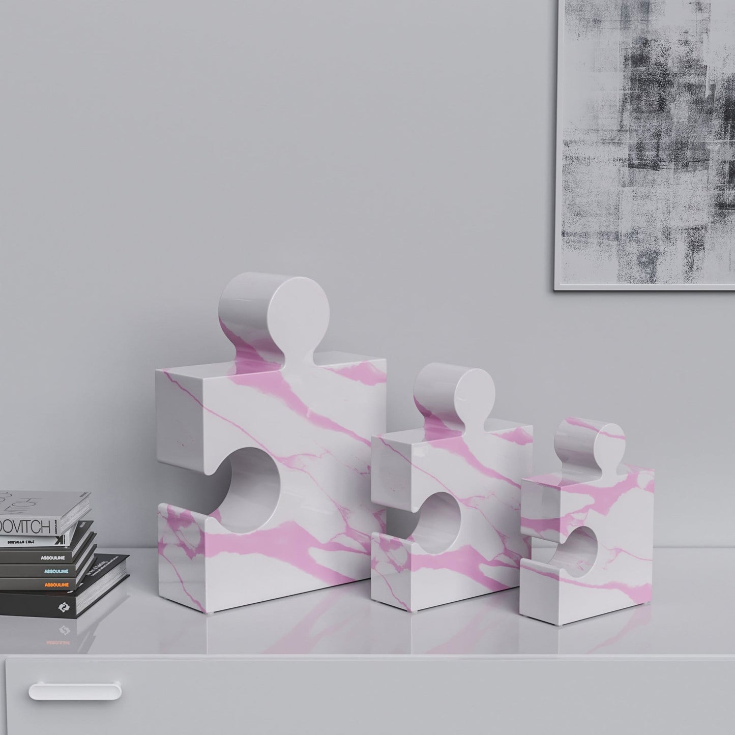 Ceramic Three Puzzles Set (Enhanced) - White Marbles - Synchrony Art INC