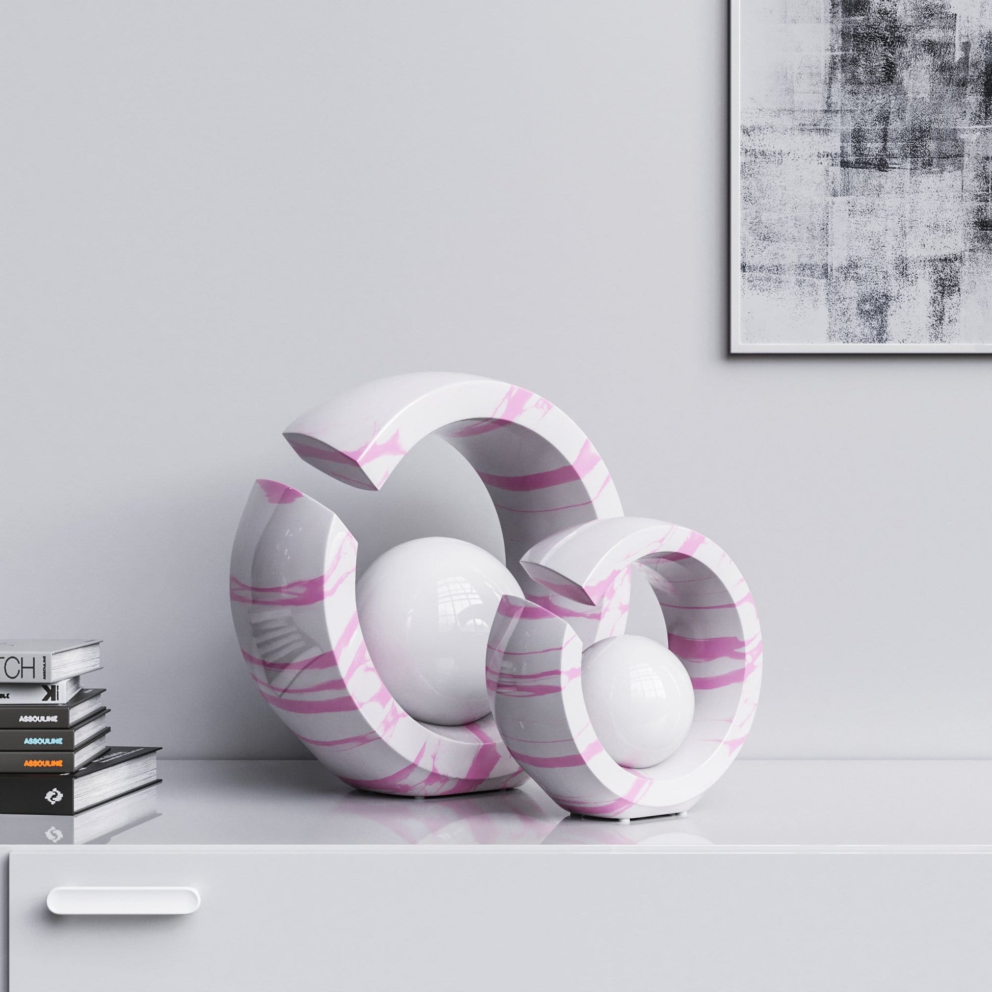 Ceramic Rings & Ball Set - White Marbles - Synchrony Art INC